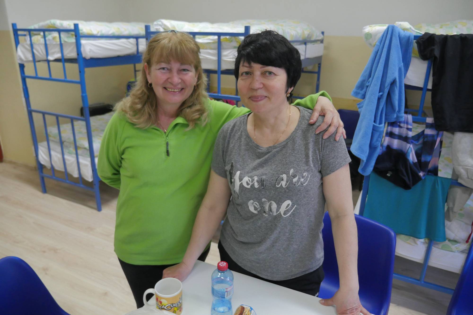 Sisters Antonina and Natasha Titova at a hostel for Ukrainian refugees in Presov University, Slovakia.