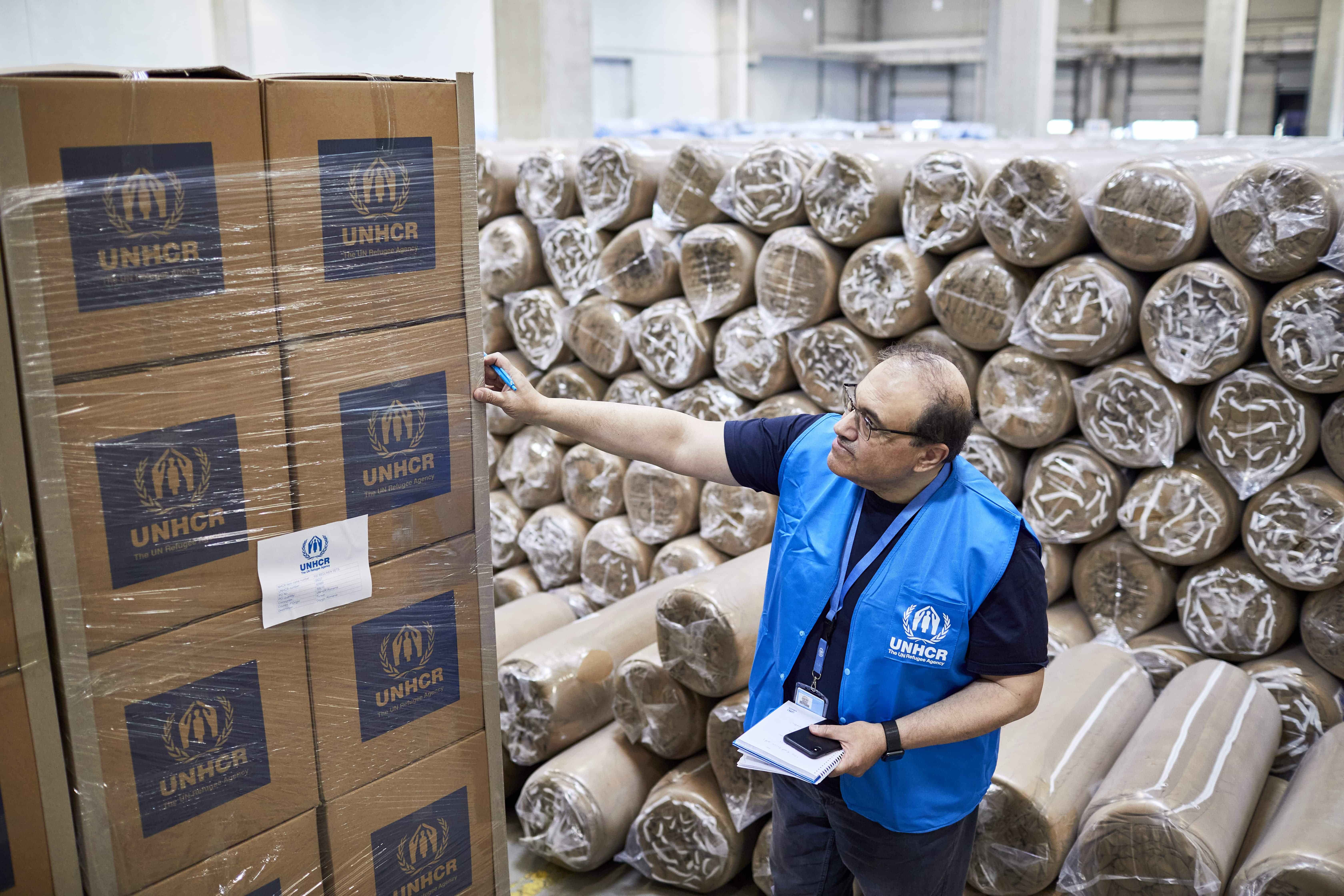 Senior Supply Officer, Nabil Makki, pictured in the UNHCR warehouse in Bucharest. Nabil came out of retirement to assist in the Ukraine crisis.